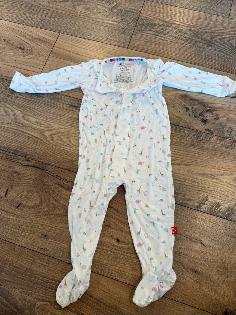 Magnetic Me White Footed One-Piece with Pastel Animal Print